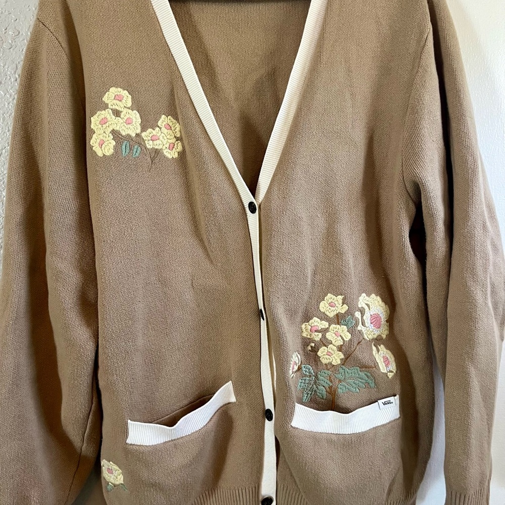 Vans Tan Cardigan with Floral Embroidery